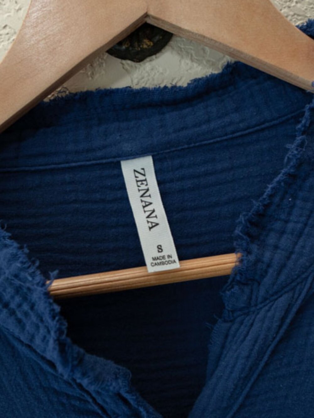 Zenana Gauze Button Up Shirt Blue Raw Hem Oversized Pocket Top Cotton Small - Picture 2 of 13